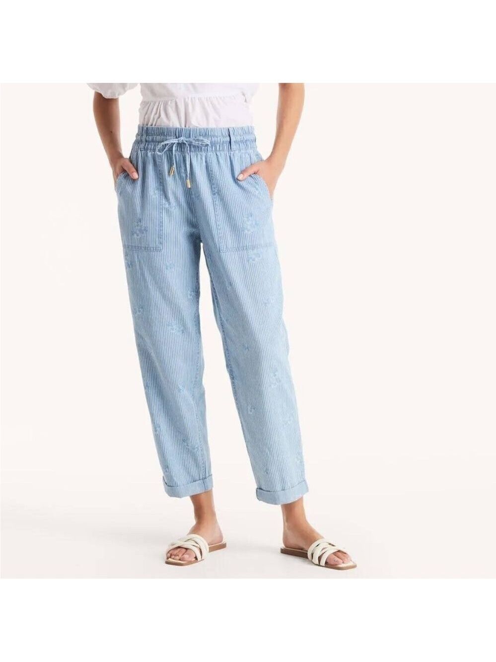 Nautica Striped Loose Fit Straight Leg Lightweight Pants, size M